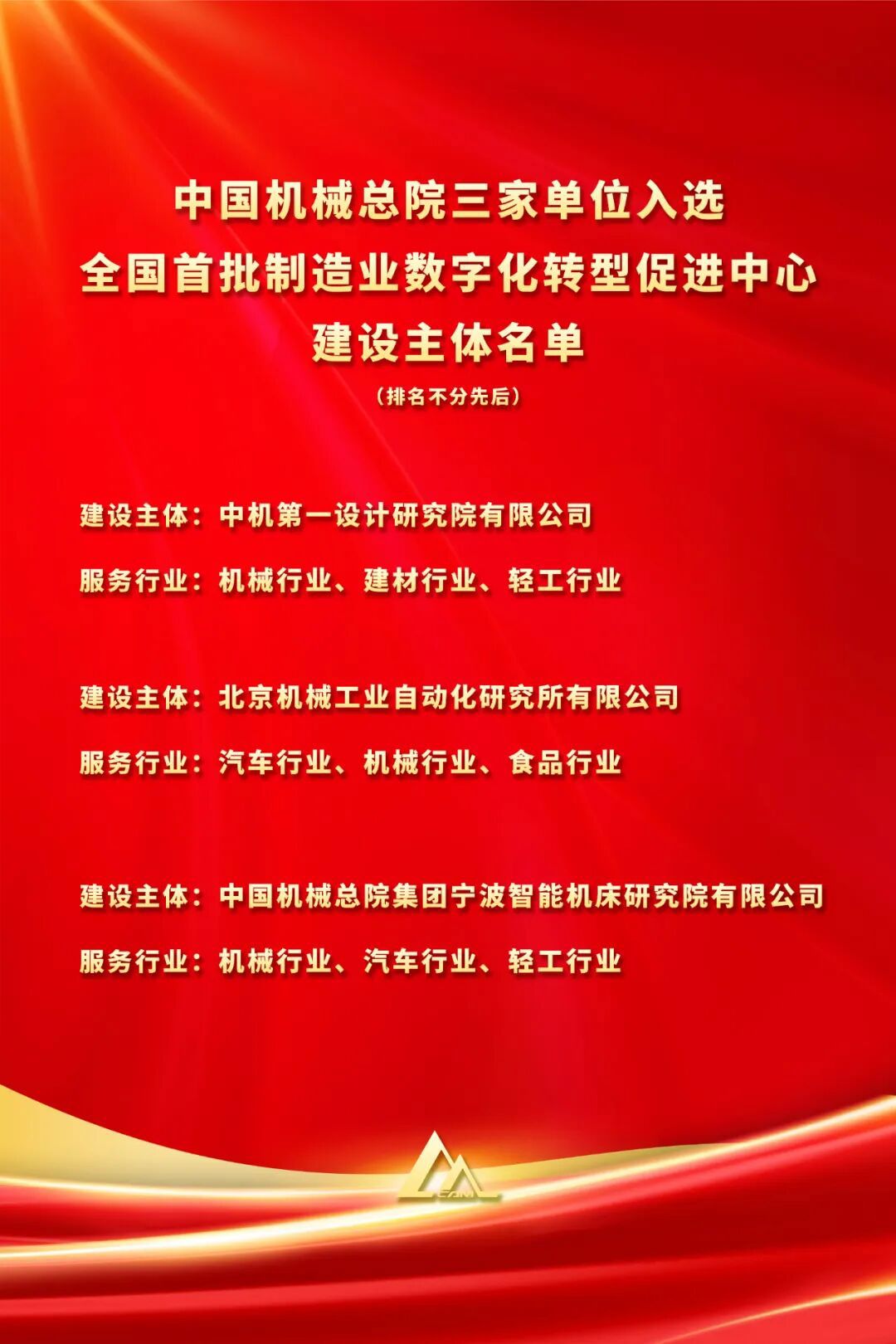 全國首批！中國機(jī)械總院三家單位入選工信部首批制造業(yè)數(shù)字化轉(zhuǎn)型促進(jìn)中心建設(shè)主體名單
